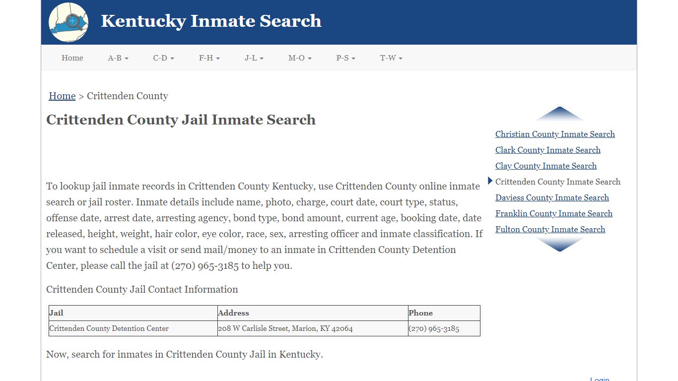 Crittenden County KY Jail Inmate Search